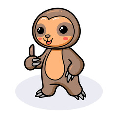 Cute baby sloth cartoon giving thumb up