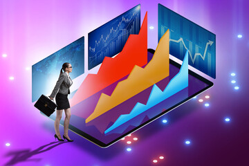 Visualisation concept with charts and businesswoman