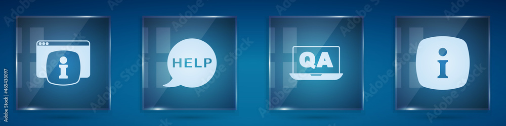 Poster set monitor with faq information, speech bubble text help, question and answer and information. squa