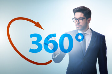 360 degree concept with businessman pressing button
