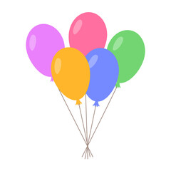 Balloon oval colorful bundle helium air standart concept with rope flat style. Balls isolated on white background. Happy birthday, party concept, celebration, advertising, anniversary. Vector