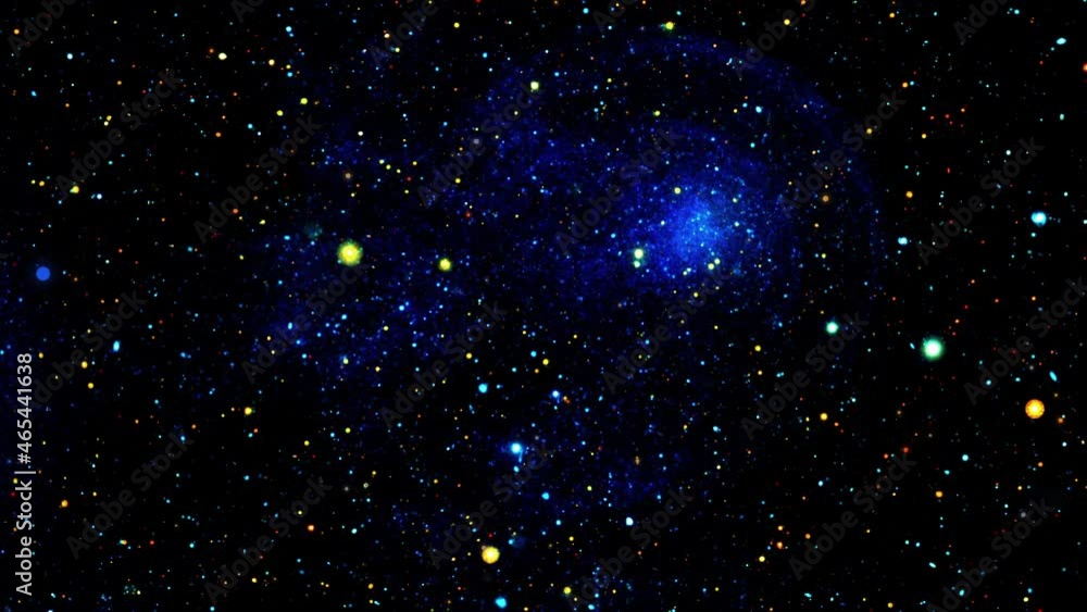 Poster 4k 3d seamless loop of shinny many colorful stars rotation animation on black background. graphic mo