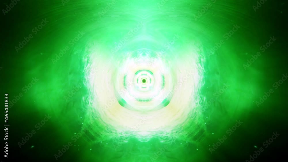 Poster infinite loop flicker glow green rotating kaleidoscope tunnel of shining green neon color lights.4k 