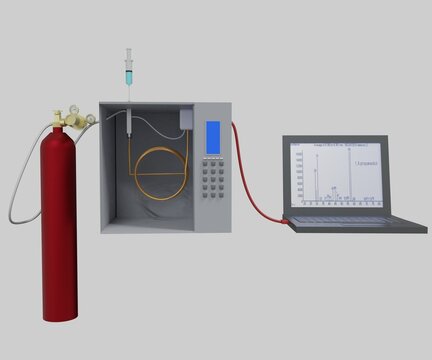 Gas chromatography (GC) set up instruments equipment for analytical chemistry 3d rendering