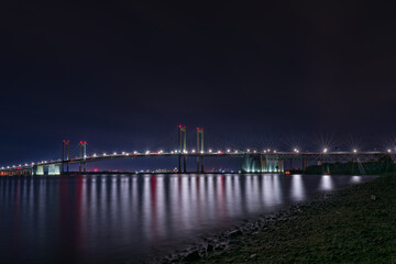 Fototapeta na wymiar Delaware Memorial Bridge as seen from New Jersey.