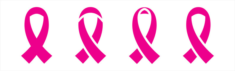 Awareness ribbon icons. Realistic pink ribbon icon set, Breast cancer awareness ribbons.