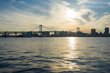 Fototapeta na wymiar 東京ベイエリアの風景 晴海運河の夕暮れ