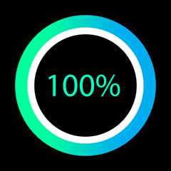 One hundred percent sign. Colored round frame. Black background. Business concept. Vector illustration. Stock image.