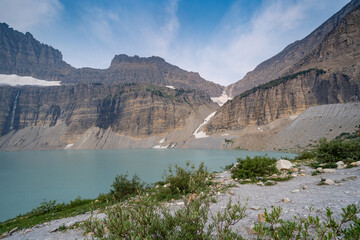 Upper Grinnell Lake in Glacier National Park on a hazy, smoky day