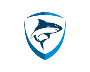 Abstract shield with jumping shark inside
