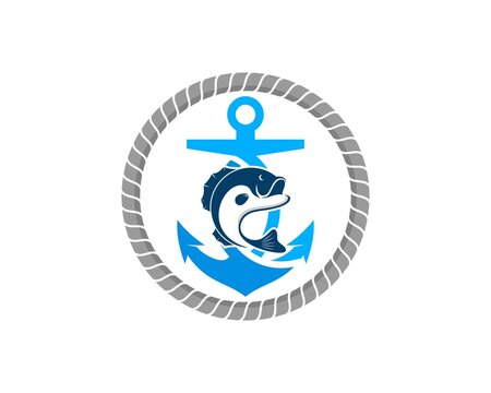 Circular Rope With Anchor Ship And Fish Inside