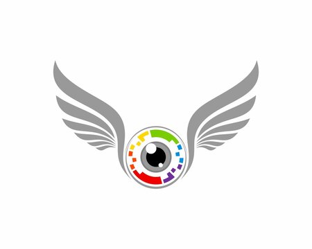 Pixel lens eye with spread wings logo