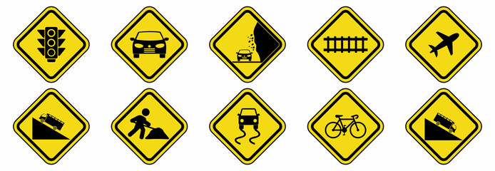 warning traffic sign icon set vector symbol