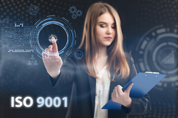 Business, Technology, Internet and network concept. Young businessman working on a virtual screen...