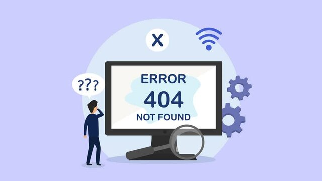 Confused man looking at monitor with error 404