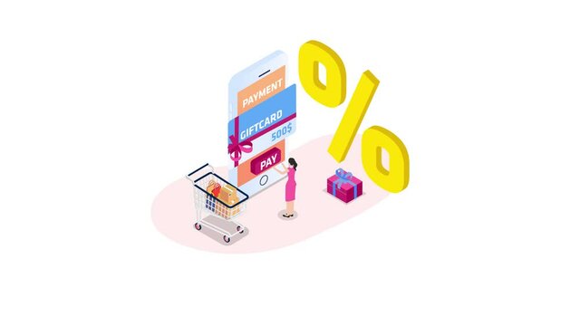 Young woman earning gift card from store online