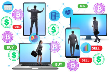 Cryptocurrency trading concept with business people