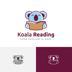 Adorable Koala Reading Study Marsupial Animal School Education Logo