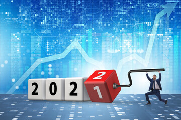 Concept of year 2021 turning to 2022