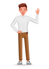 Businessman showing ok sign character design. 3d vector illustration.