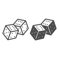 Pair of dice, casino bones with black spots line and solid icon, gamblimg concept, dices vector sign on white background, outline style icon for mobile concept and web design. Vector graphics.