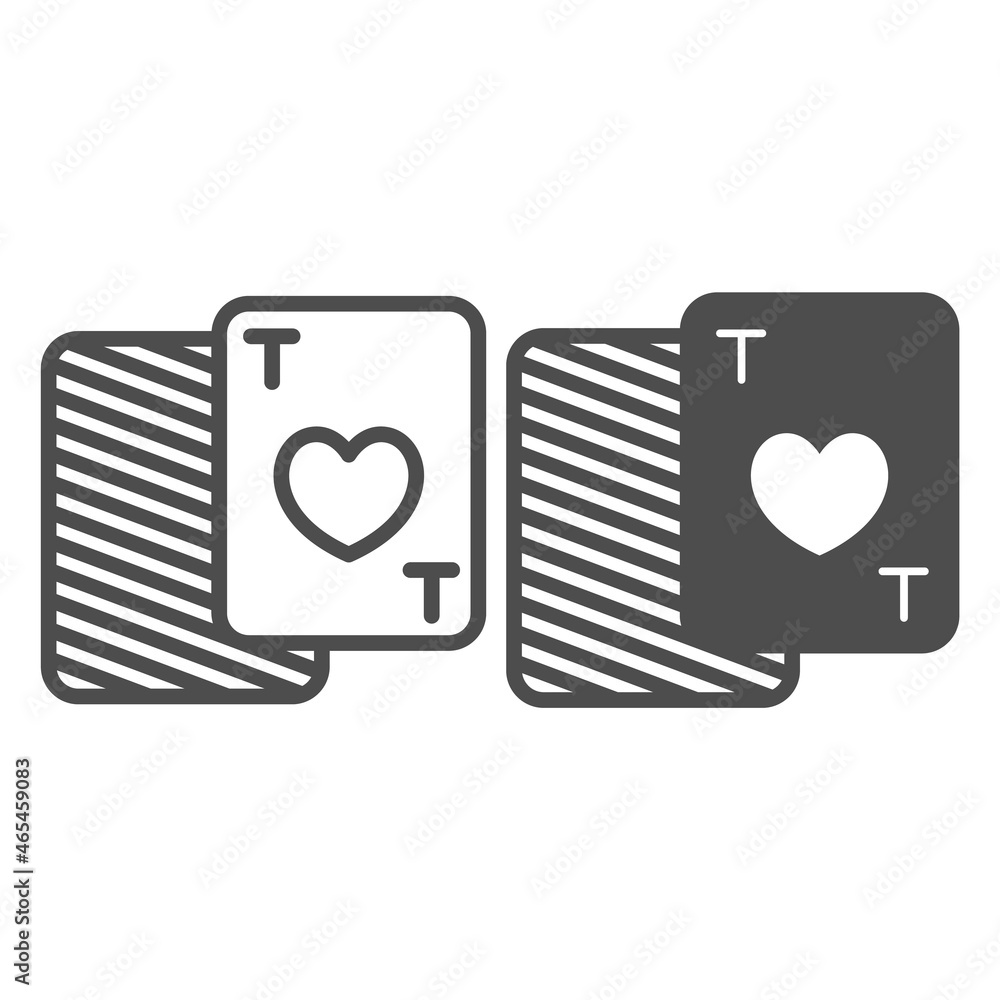 Poster two cards with the ace of hearts line and solid icon, gambling concept, card game vector sign on whi