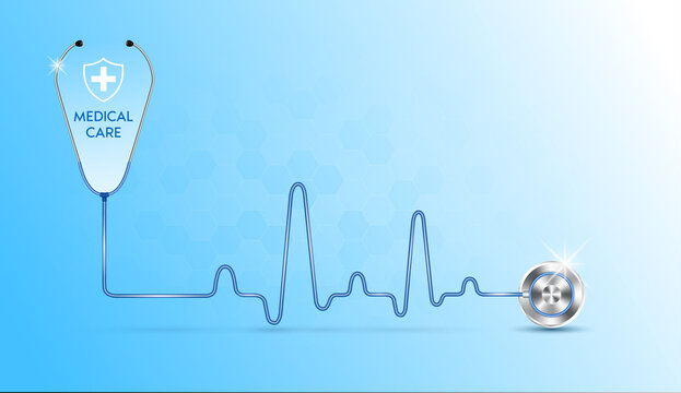 Stethoscope with heart. Tools for doctor inspect heartbeat. Heart medical check up  health and medicine concept. Realistic 3D vector illustration
