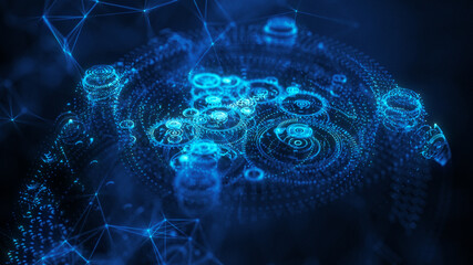 Smart watch wireframe hologram style for time keeping conceptual 3D Illustration Rendering