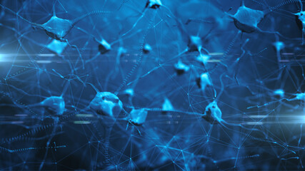 Brain neurons network or neural network with Synapses - 3D Illustration Render