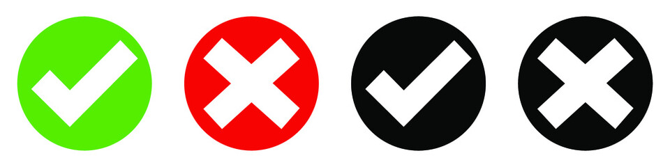 Obraz premium Set check mark and cross. Confirm and deny line art color icon for apps and websites. Vector illustration