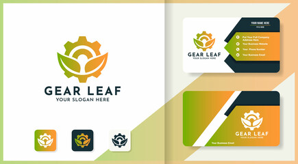 gear leaf combination logo and business card design