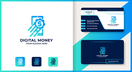 smart phone money cogwheel combination logo, inspiration design for digital money or smart money