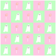 Ghost or candy. Trick or treat Halloween plaid pattern pastel color background