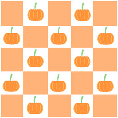 seamless background with pumpkins. orange pastel color plaid pattern.