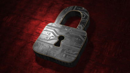 Digital padlock security protection of personal private information - Conceptual illustration 3D render
