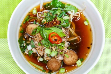 Asian one-dish meal ,Stewed chicken soup with morning glory and bean sprout