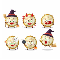 Halloween expression emoticons with cartoon character of lemon meringue pie