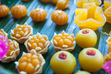 Thong Yod, egg yoke fudge balls cooked in syrup,Thai dessert