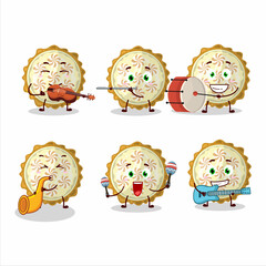 Cartoon character of lemon meringue pie playing some musical instruments