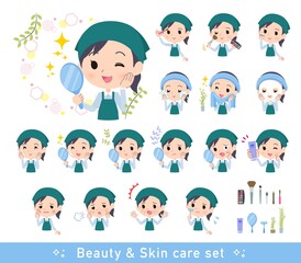 美容に関するスーパーマーケット店員女性のセット