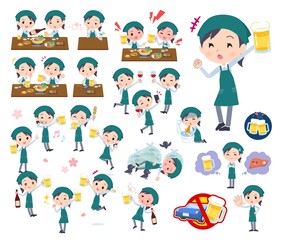 お酒に関するスーパーマーケット店員女性のセット