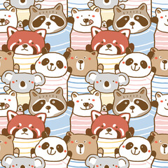 Fototapeta premium Seamless Pattern with Cartoon Bear, Koala, Panda, Red Panda and Raccoon Illustration Design