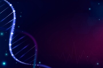 DNA biotechnology science background vector in purple futuristic style with blank space