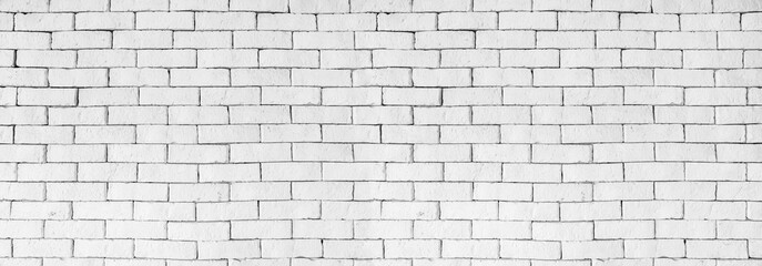 Panorama of white brick wall texture backgrounds for design.