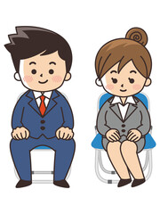 パイプ椅子に座るビジネスマン