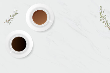 Coffee cup on white marble background template vector