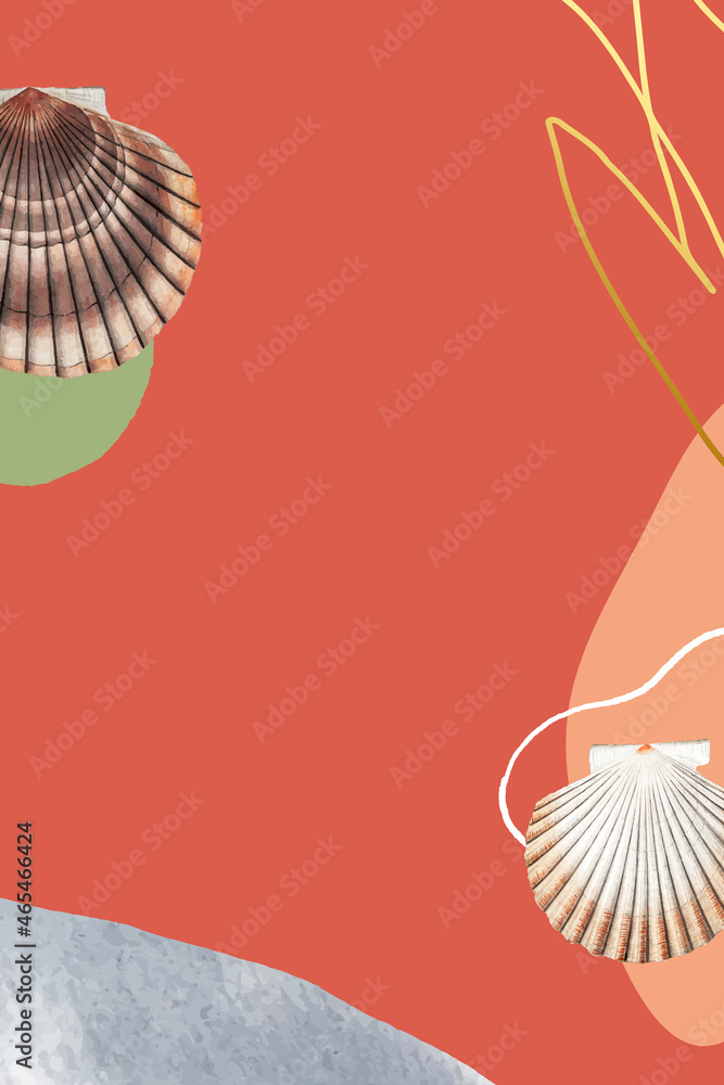 Poster clam shell and clamshell pattern on orange background vector