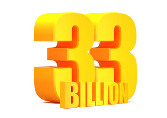 Gold 33 Billion views word on white background.3d illustration