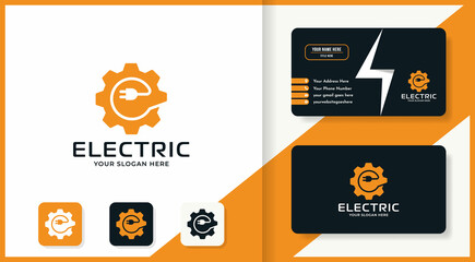 gear plug combination logo design and business card