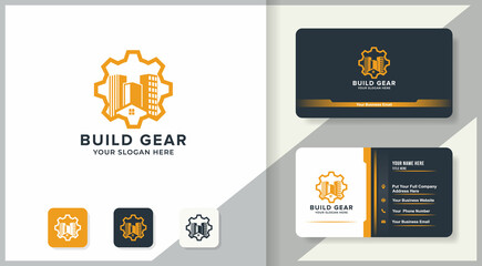 gear construction logo and business card design
